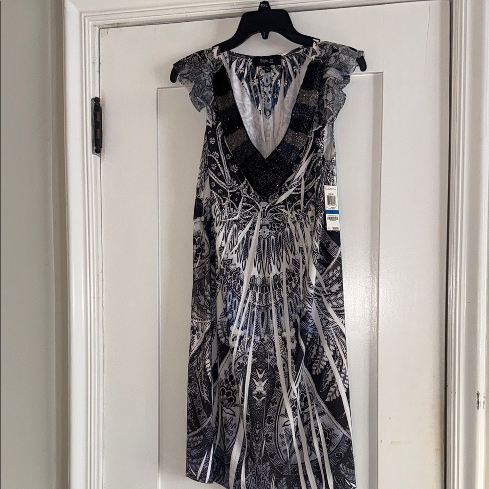 Style & Co. Black and Gray Patterned Midi Dress